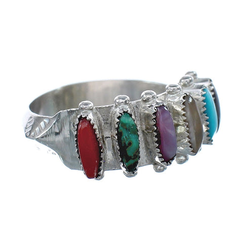 Native American Zuni Sterling Silver Multicolor Needlepoint Ring Size 7 AX124906